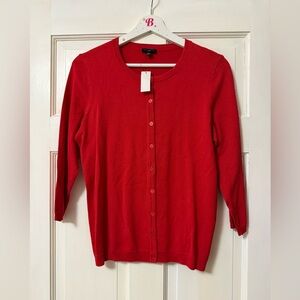 NWT Talbots 3/4 Sleeve Red Button Down Cardigan Holiday Festive Career Office